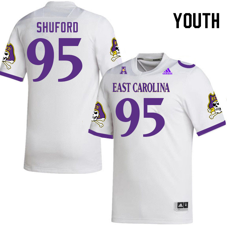 Youth #95 Jason Shuford ECU Pirates 2023 College Football Jerseys Stitched-White - Click Image to Close